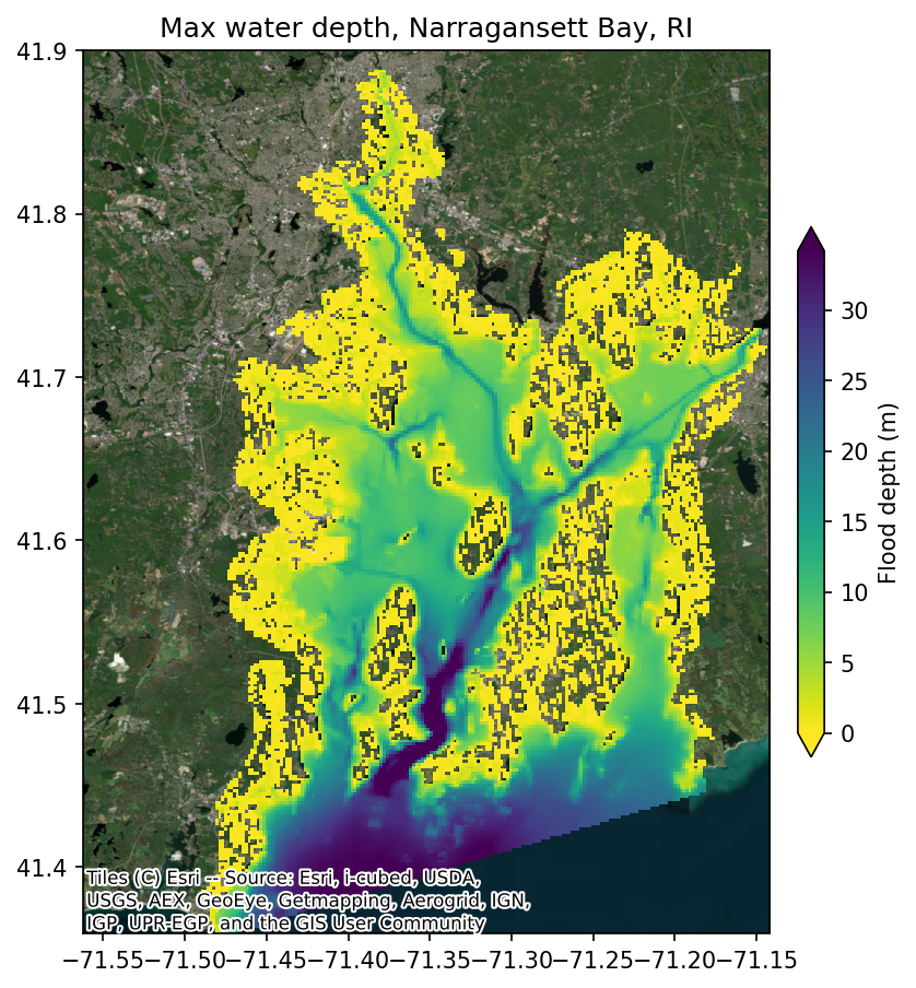 Flood depth map, Narragansett Bay