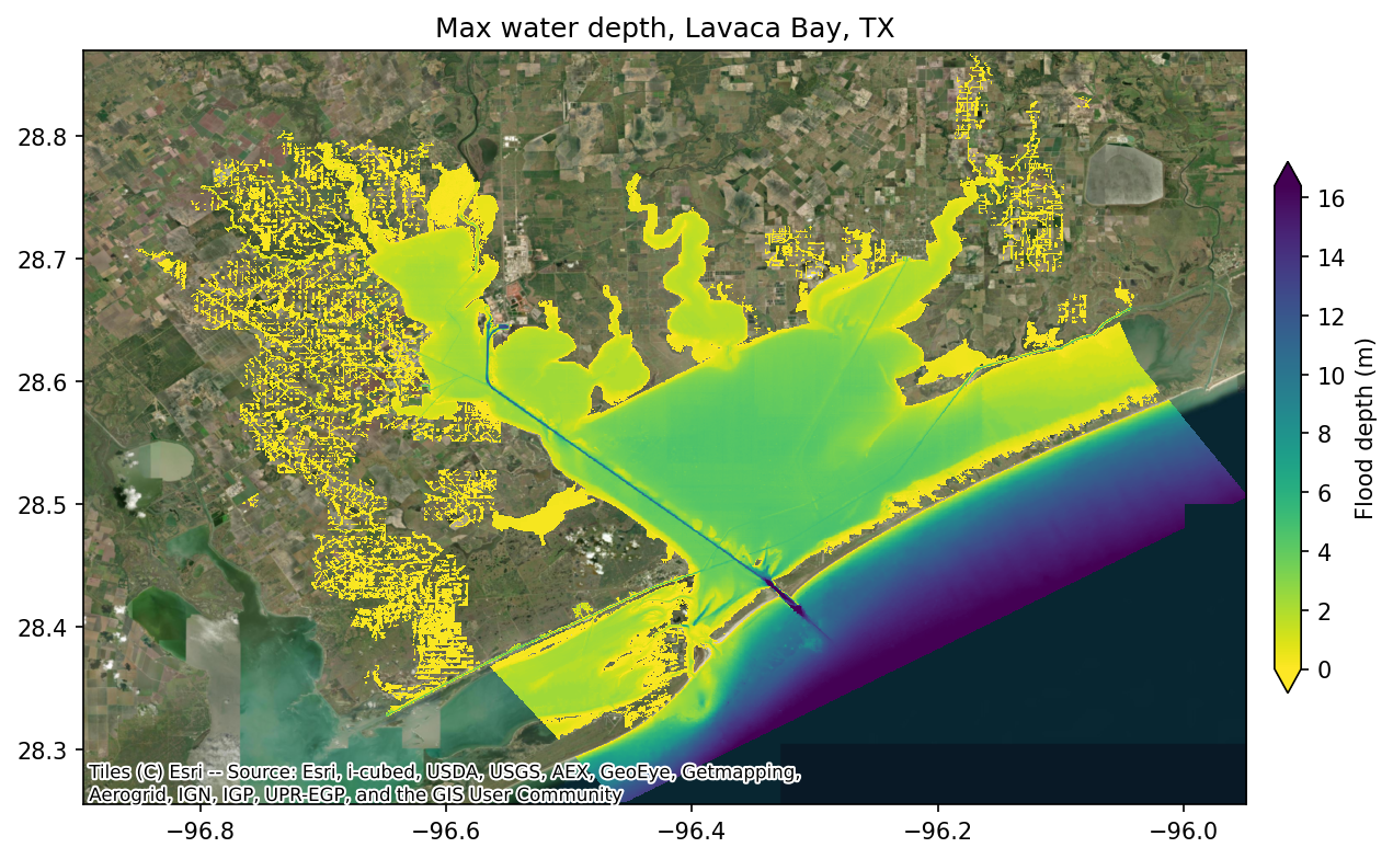 Flood depth map, Lavaca Bay