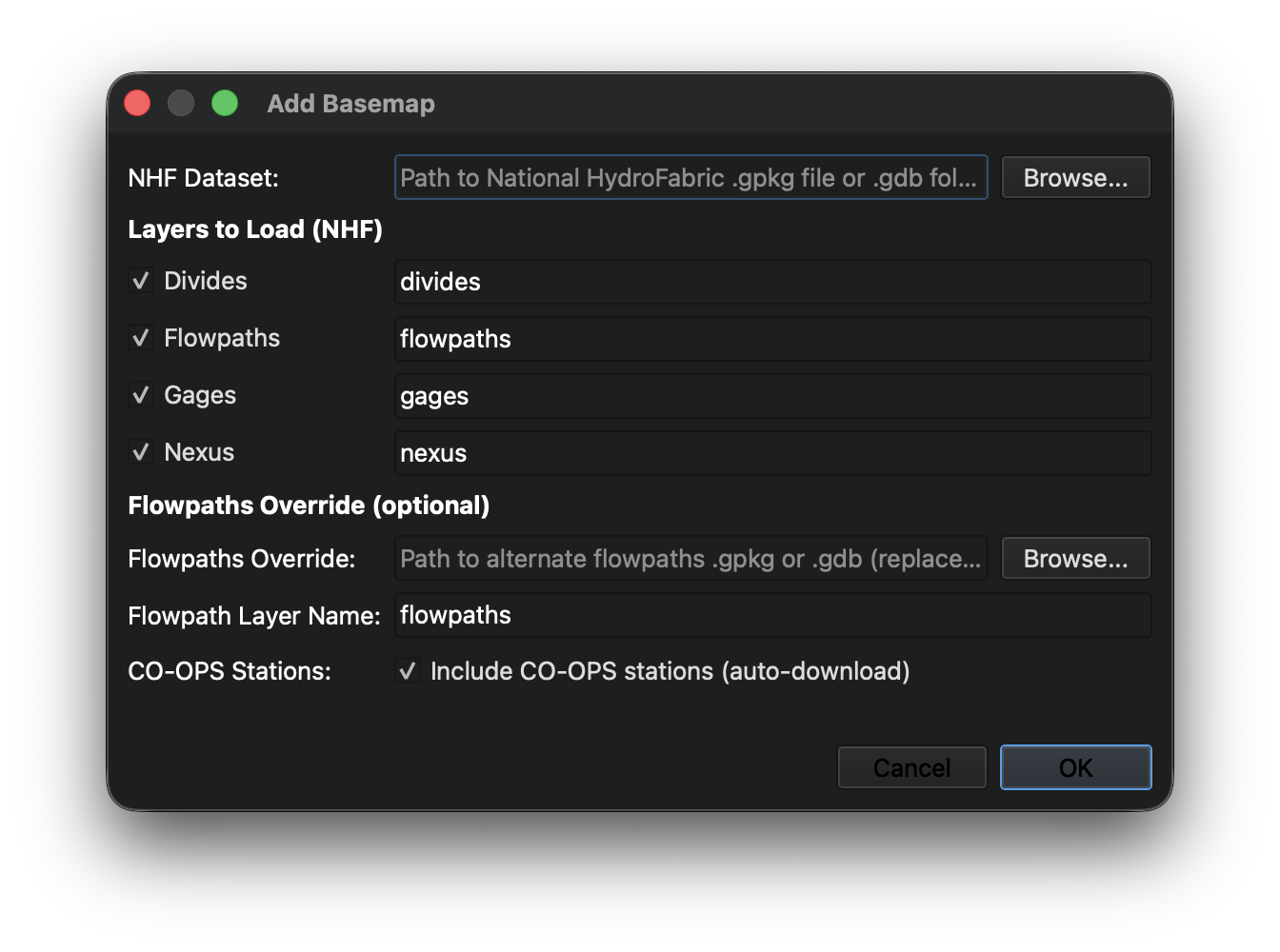Add Basemap dialog