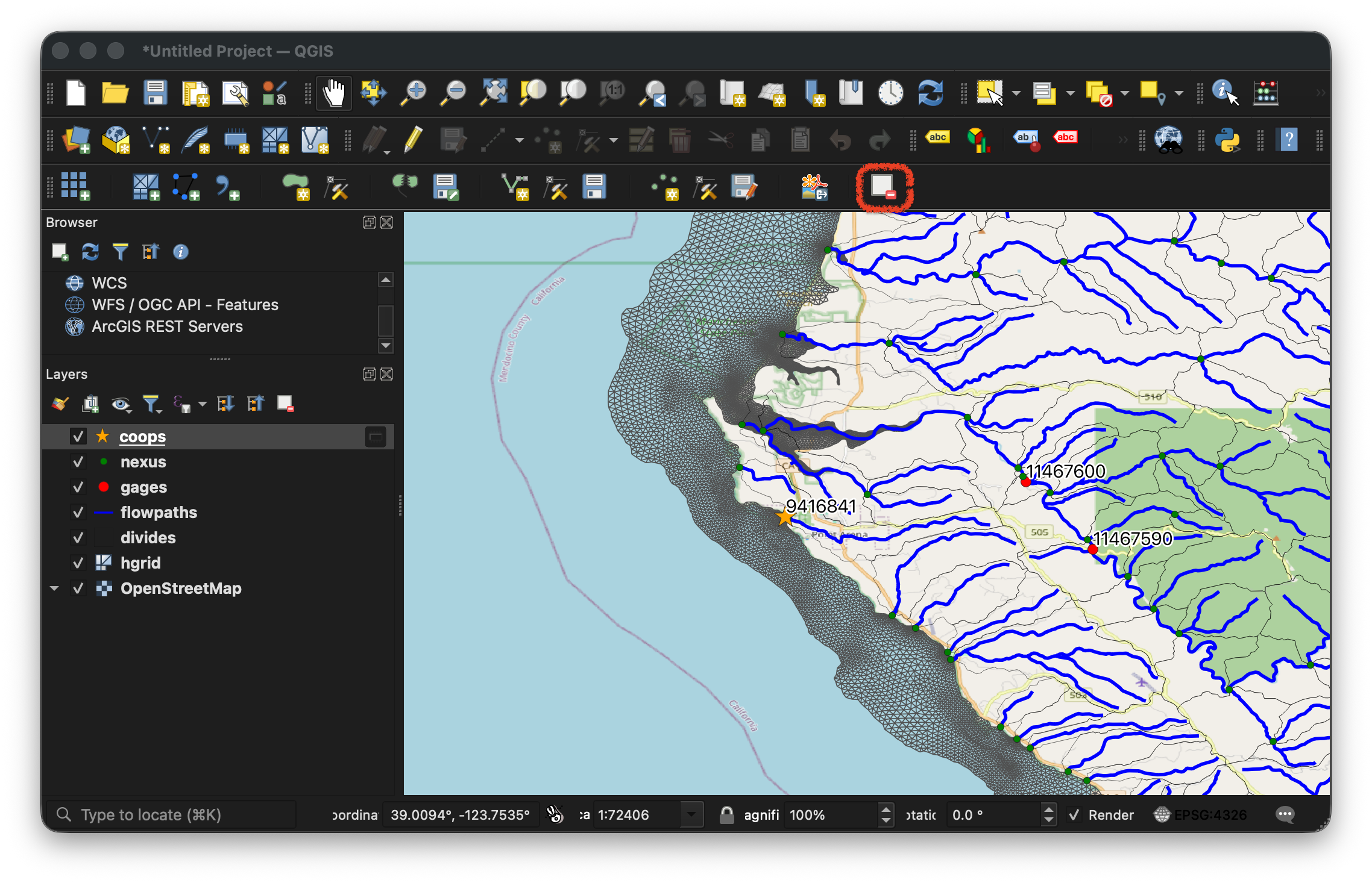 Clear Map button on the plugin toolbar