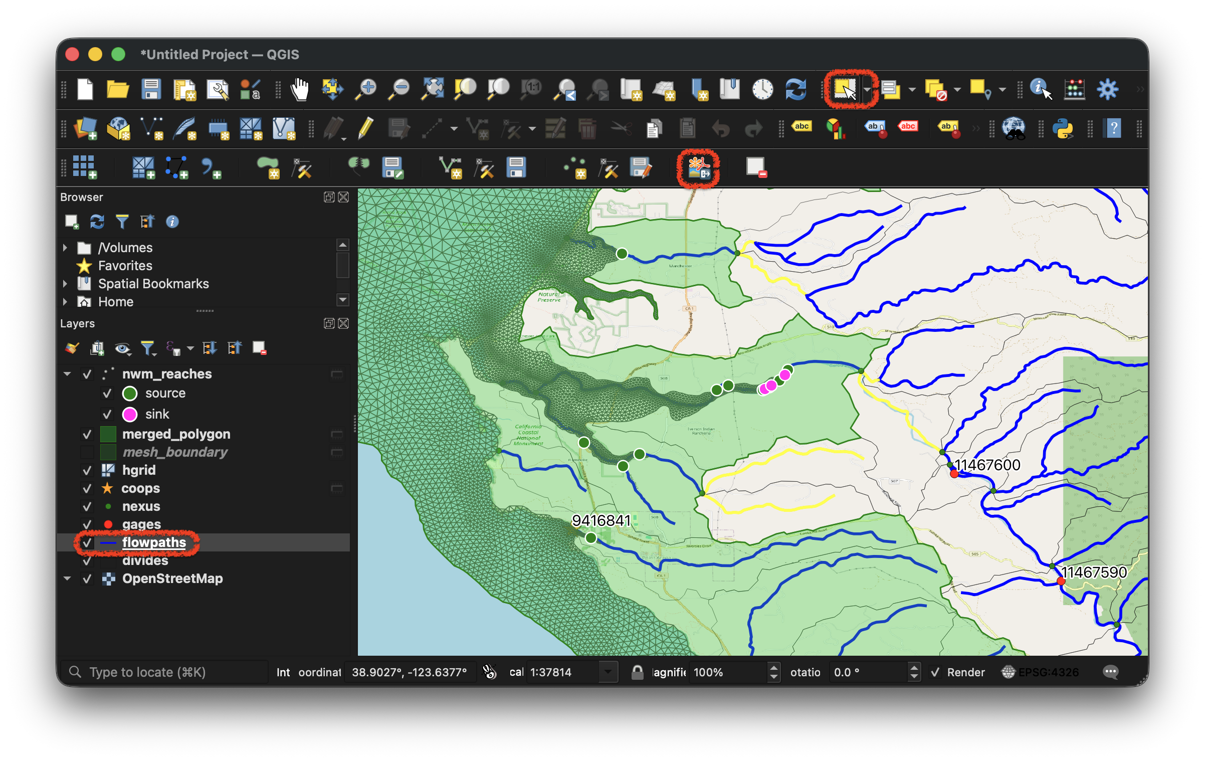 Selected discharge flowpaths inside the AOI