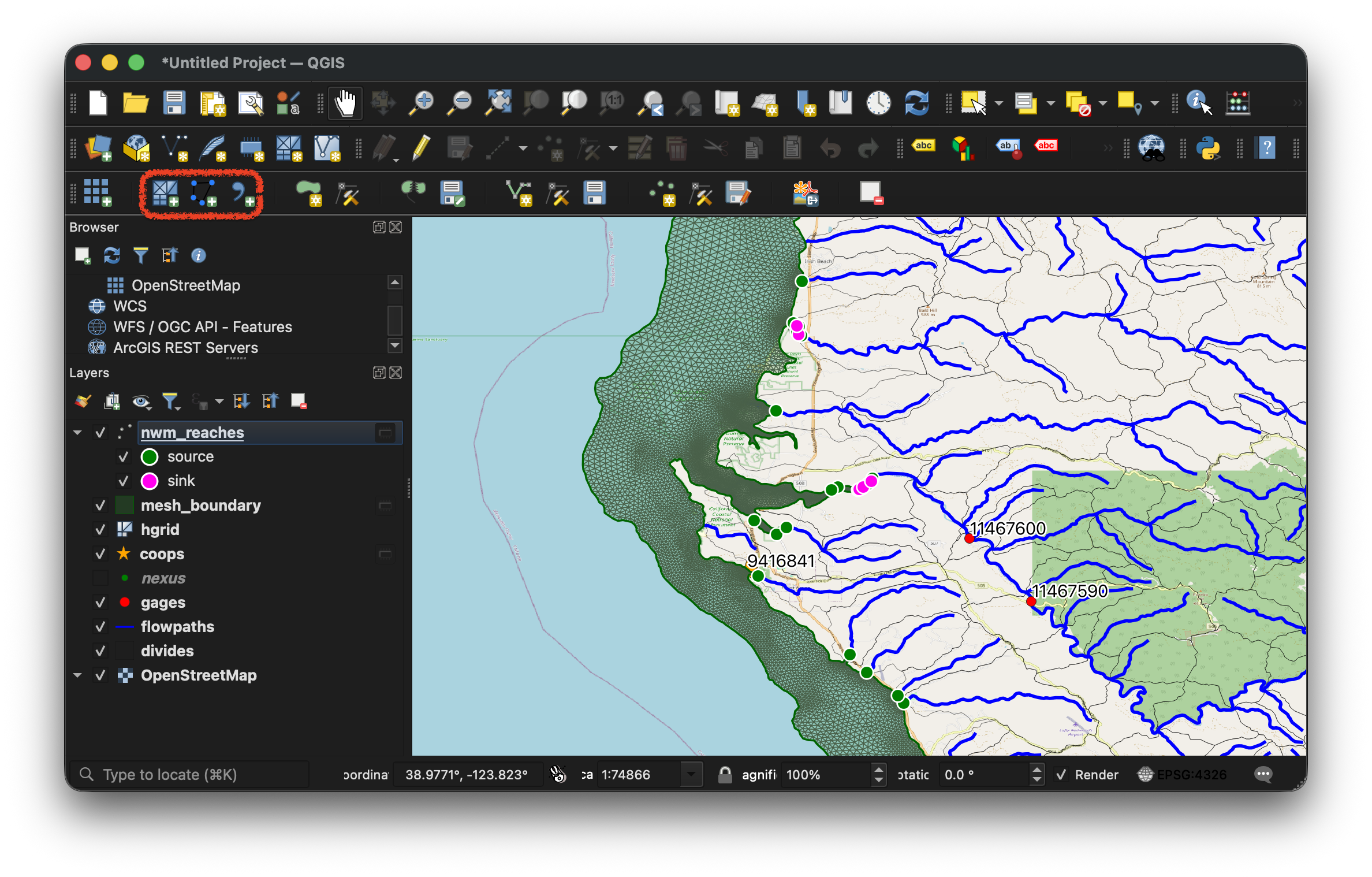 Pacific SCHISM mesh loaded over basemap